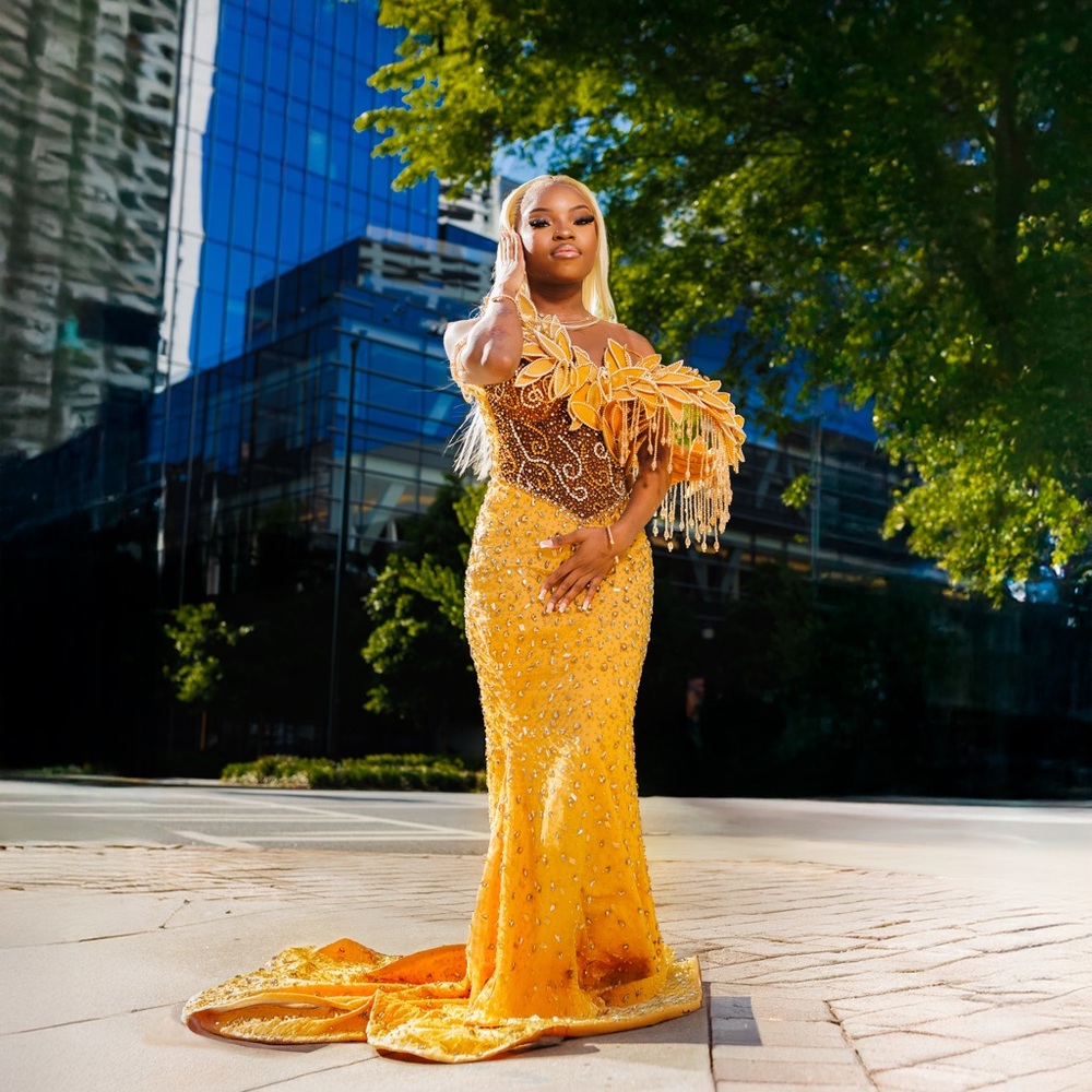 Elegant Yellow and Brown Gown
